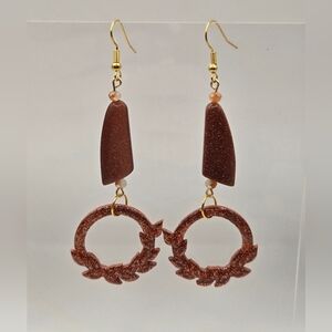 #B368-  Brown Dangle Earrings- Sandstone Beads